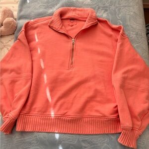 Coral Half-Zip Pullover Sweatshirt